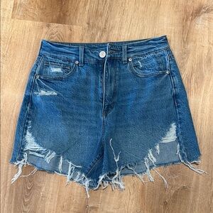 High-Rise Distressed Denim Shorts - Size 6